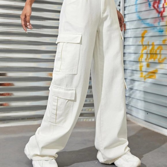 White Casual Womens Zipper Fly Flap Pocket Boyfriend Jeans - Picture 5 of 5